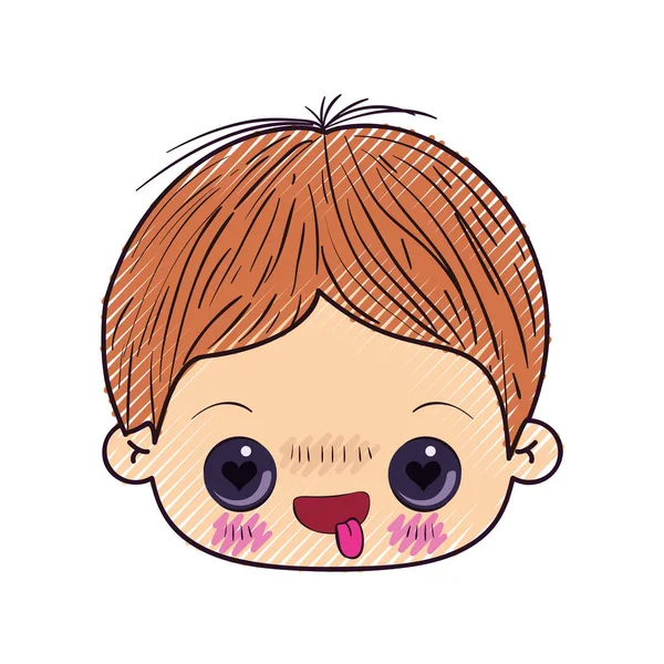 Silhueta crayon colorido de cabeça kawaii de menino com expressão facial no amor — Vetor de Stock
