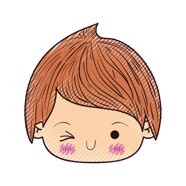 Silueta de crayón de color de la cabeza kawaii de niño guiño ojo — Archivo Imágenes Vectoriales
