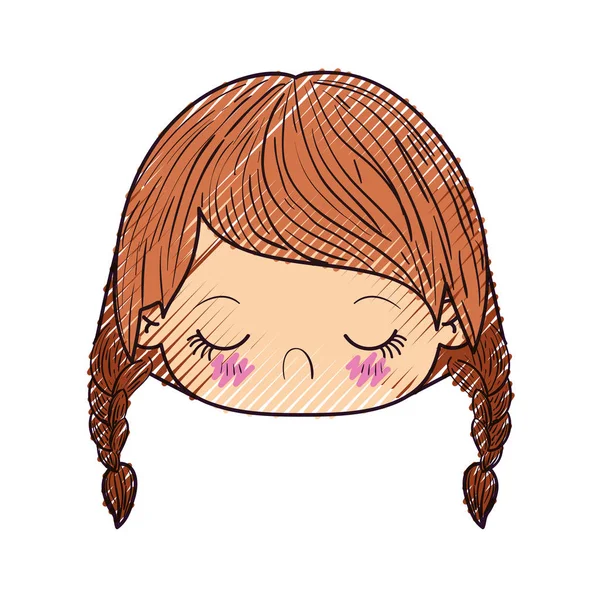 Barevná pastelka silueta kawaii hlava malá holčička s vlasy ustřihne a výraz tváře znechucení — Stockový vektor