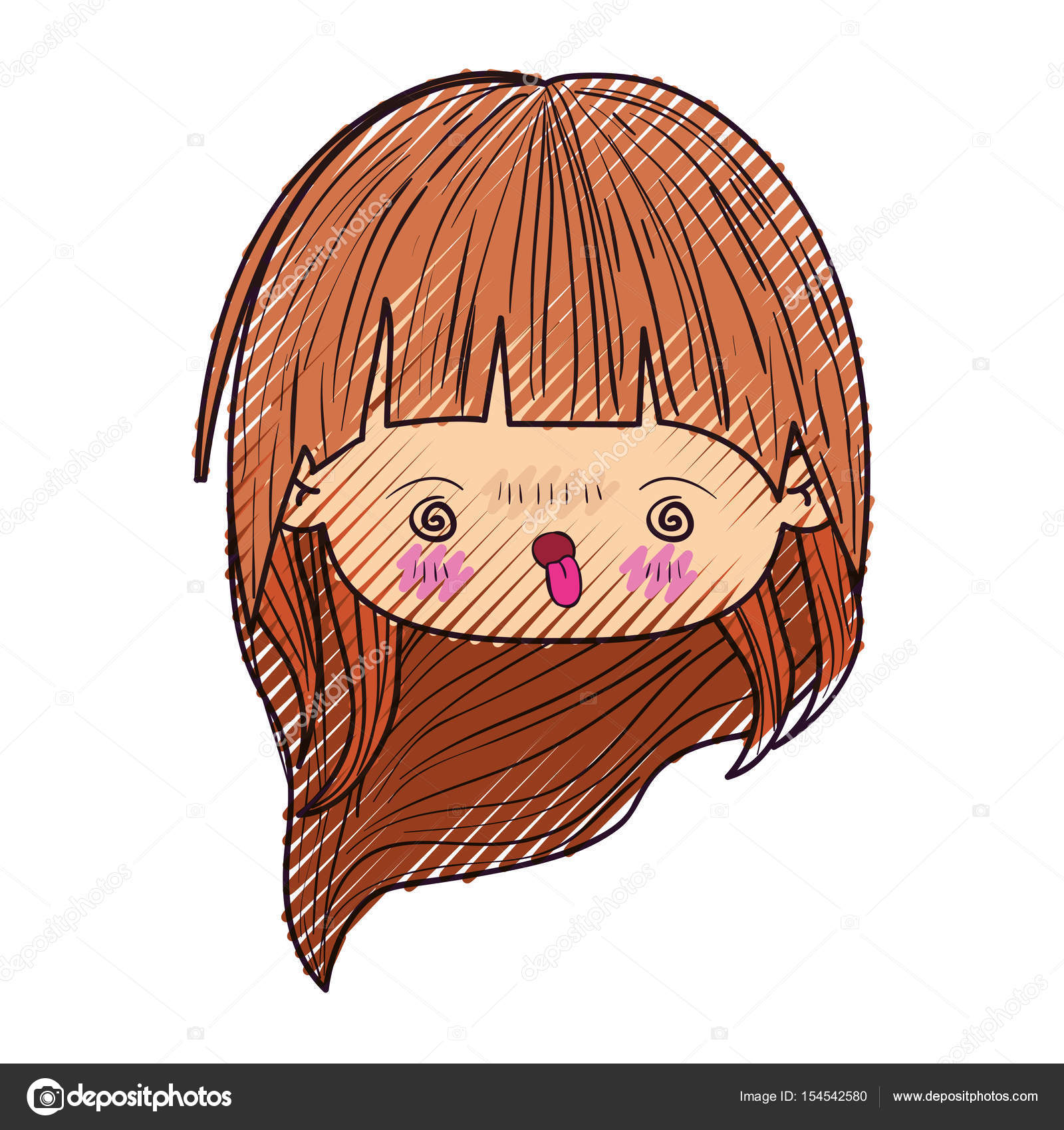 Colored Crayon Silhouette Of Kawaii Head Cute Little Girl With