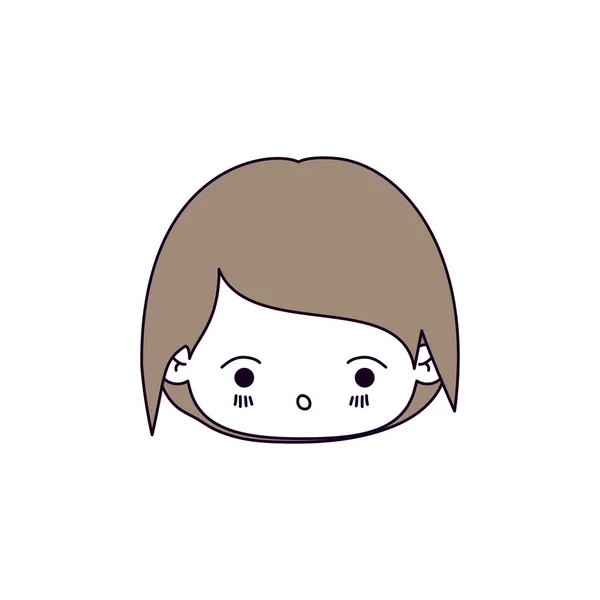 Sezioni di colore silhouette di espressione facciale kawaii piccolo ragazzo carino e capelli marrone chiaro — Vettoriale Stock
