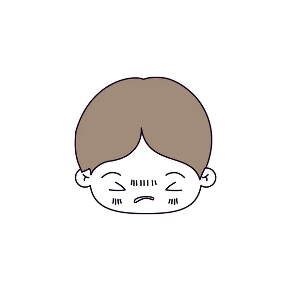 Silhueta cor seções de expressão facial entediado kawaii menino com cabelo castanho claro —  Vetores de Stock