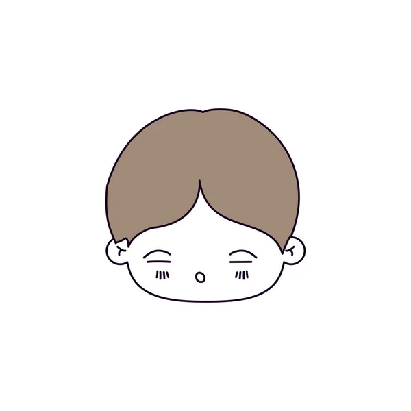 Silhouette sections de couleur de l'expression faciale endormi petit garçon kawaii avec les cheveux brun clair — Image vectorielle