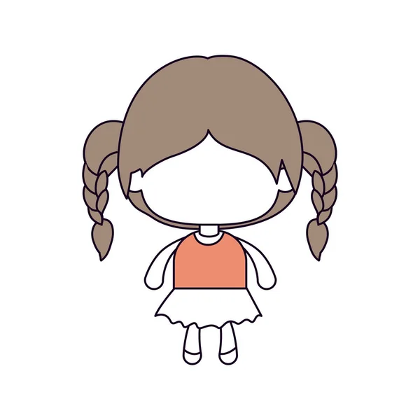 Sections de couleur silhouette de petite fille sans visage avec des cheveux tressés en brun clair — Image vectorielle