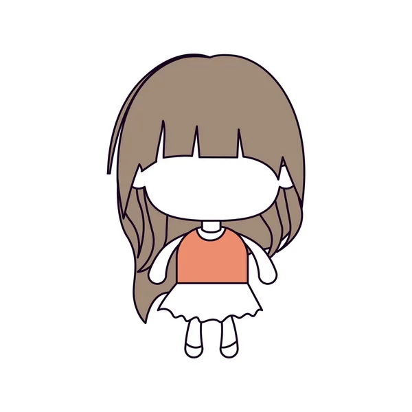 Sections de couleur silhouette de petite fille sans visage avec les cheveux longs en brun clair — Image vectorielle
