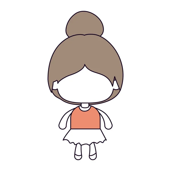Sections de couleur silhouette de petite fille sans visage avec les cheveux recueillis en brun clair — Image vectorielle