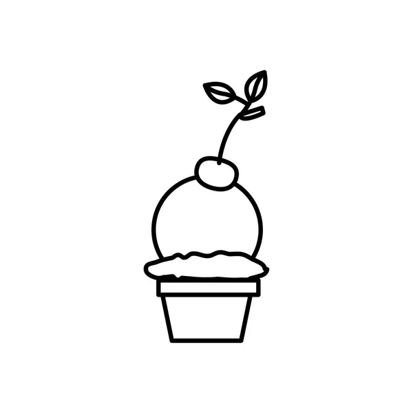 Silhueta preta de sorvete de bola na xícara com cereja —  Vetores de Stock