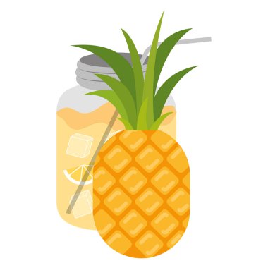 Ananas Meyve ve narenciye içki şişesiyle renk siluet