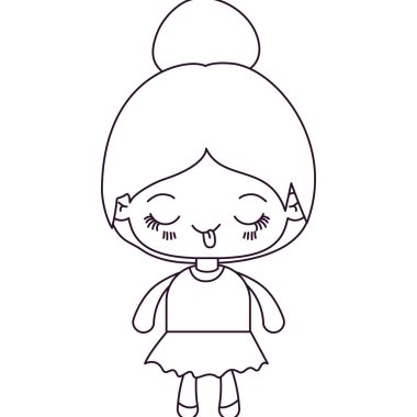 tek renkli kawaii silüeti toplanan saç ve komik yüz ifadesi ile sevimli küçük kız
