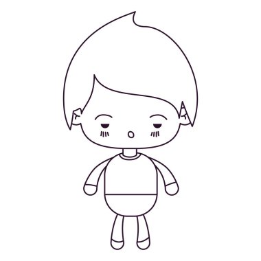 tek renkli kawaii silüeti yüz ifadesi üzücü olan küçük çocuk