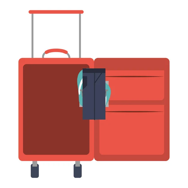 Silueta de color con maleta abierta de viajero con ropa — Vector de stock