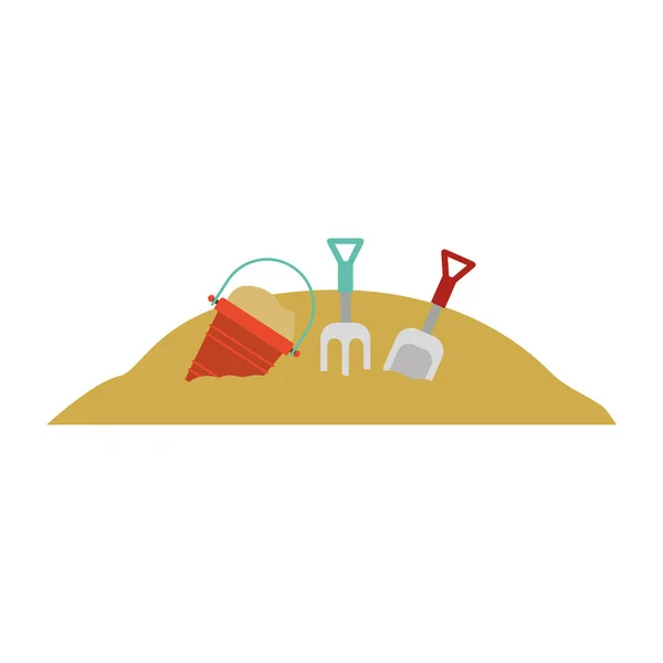 Silhouette di colore con strumenti impostati per giocare nella sabbia — Vettoriale Stock