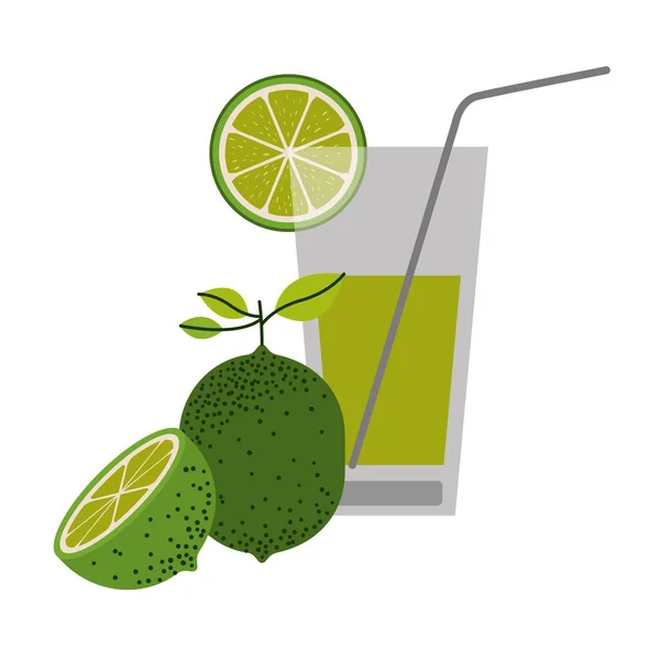 Colore silhouette di bevanda limonata con fetta di limone e frutta al limone — Vettoriale Stock
