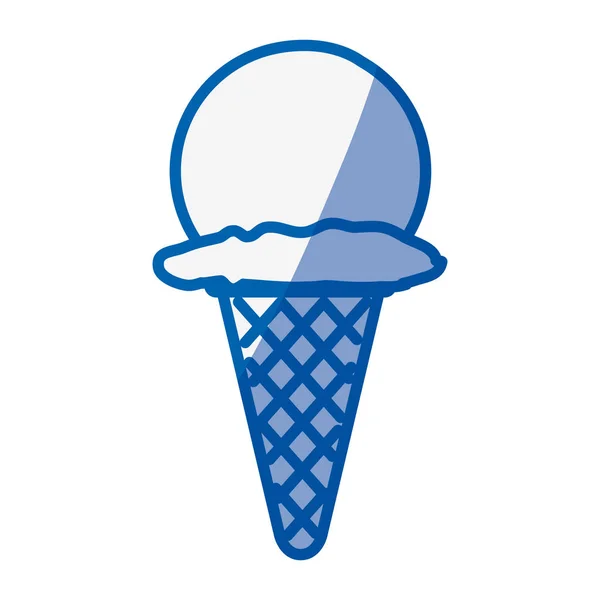 Silhueta de sombreamento azul de bola de sorvete em cone — Vetor de Stock