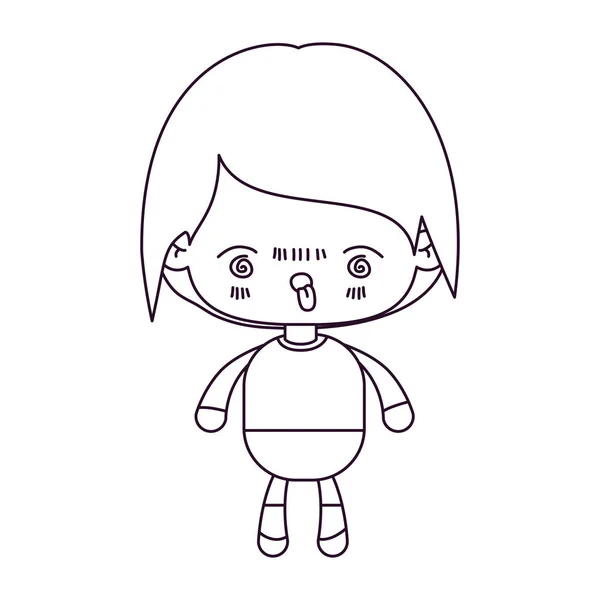 Monokrom silhuetten av kawaii liten pojke med ansiktsuttryck rasande — Stock vektor