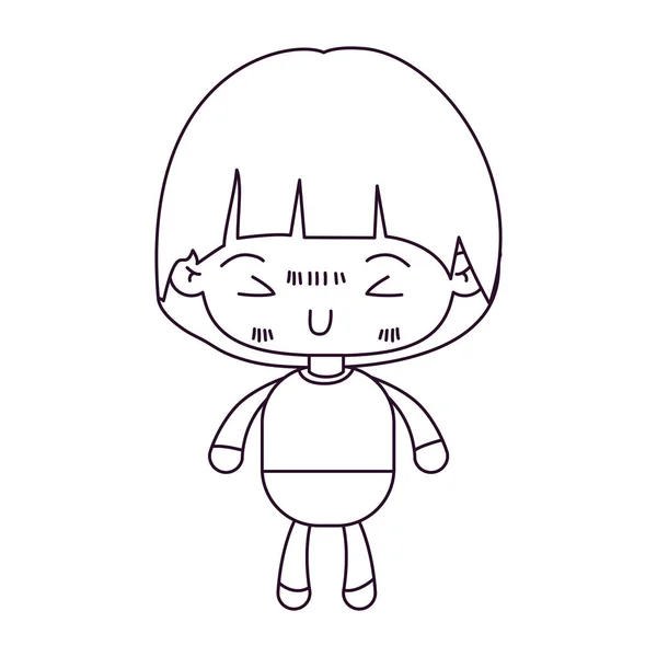 Monochrome Silhouette von Kawaii kleiner Junge mit Pilzfrisur und wütendem Gesichtsausdruck — Stockvektor