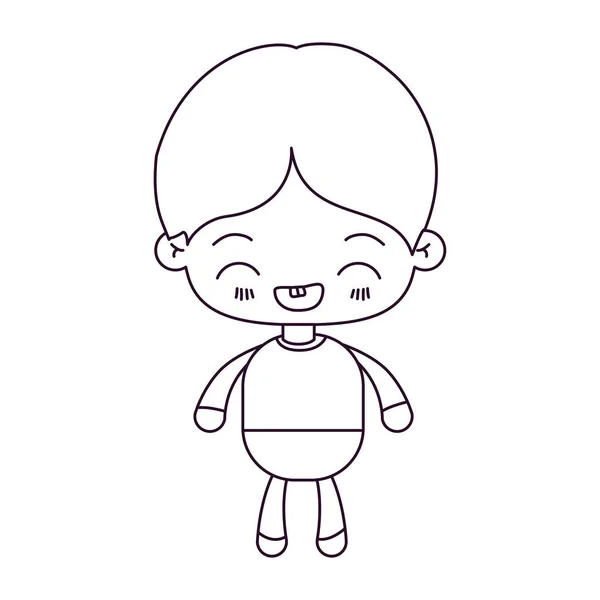 Silhouette monocromatica del bambino kawaii con espressione facciale ridendo — Vettoriale Stock