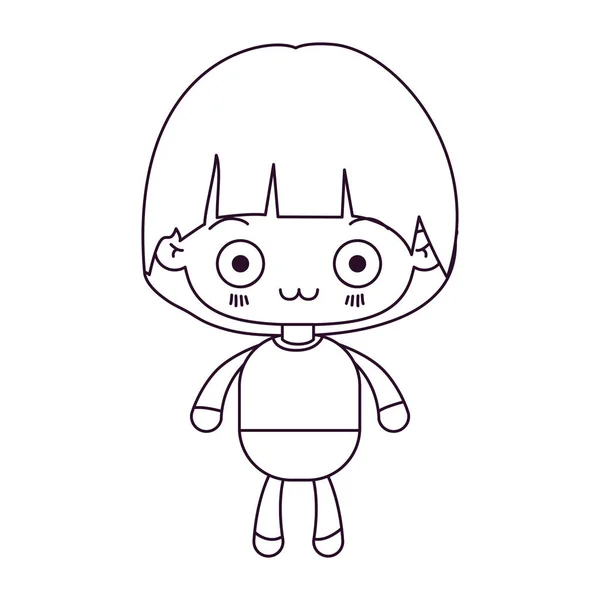 Monokrom silhuetten av kawaii liten pojke med ansiktsuttryck som deprimerad — Stock vektor