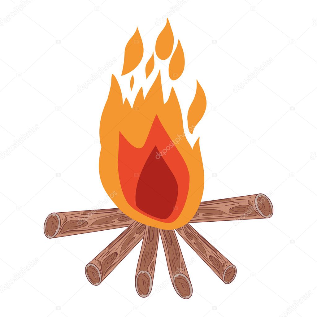 white background with hand drawn color silhouette of campfire