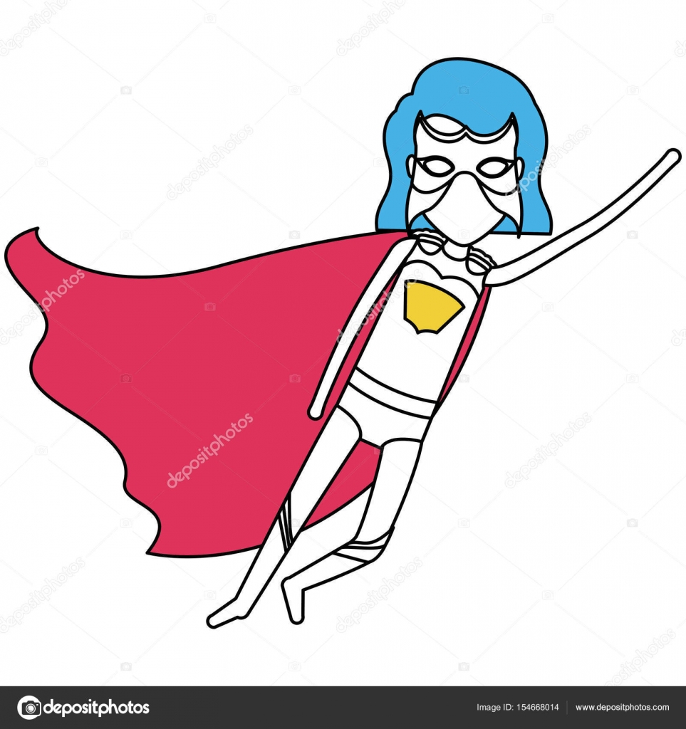 Color silhouette with superhero girl with short hair flying in diagonal