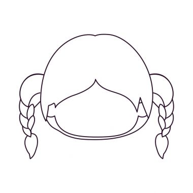 tek renkli saç pigtails ile küçük kızın yüzü olmayan kafa silüeti