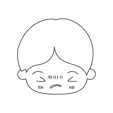 yüz ifadesi ile kapalı gözler kızgın olan küçük çocuk kawaii başkanı tek renkli siluet