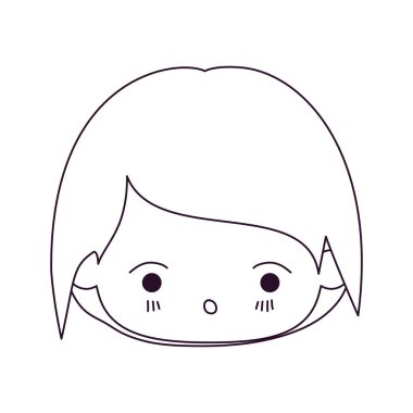 tek renkli küçük çocuk kawaii başkanı sürpriz yüz ifadesi ile silüeti