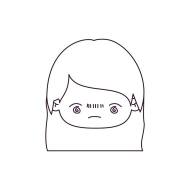 tek renkli kawaii silüeti kafa düz saç ve yüz ifadesi bıkkın ile küçük kız