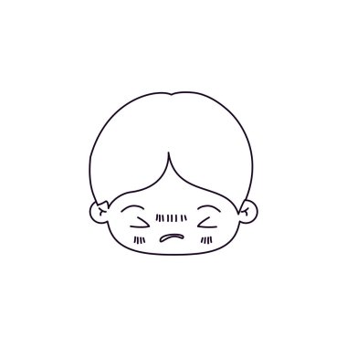 yüz ifadesi, tek renkli siluet sıkılmış kawaii küçük çocuk