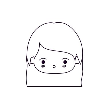 yüz ifadesi tek renkli silueti sürpriz kawaii düz saçlı küçük kız