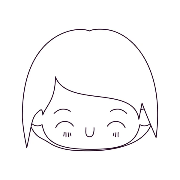 Silhouette monochrome de kawaii tête de petit garçon avec bonheur expression faciale en gros plan — Image vectorielle