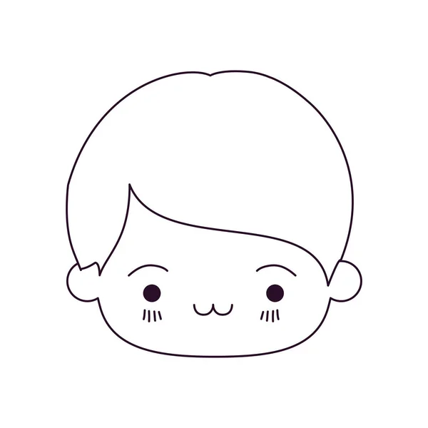 Silhouette monochrome de kawaii tête de petit garçon avec expression faciale épuisée — Image vectorielle