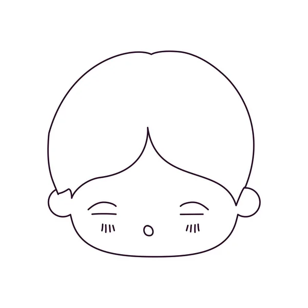Monochrome silhouette of kawaii head of little boy with facial expression of tired — Stock Vector