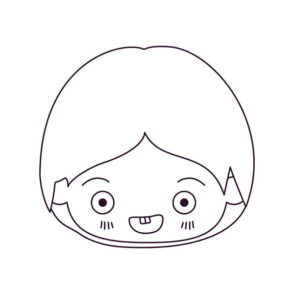 Silueta monocromática de la cabeza kawaii de niño pequeño sonriendo en primer plano — Vector de stock
