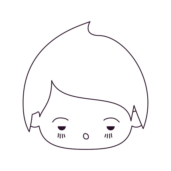 Silhueta monocromática da cabeça kawaii de menino pequeno com expressão facial triste em close-up —  Vetores de Stock