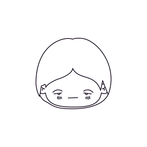Μονόχρωμη σιλουέτα της έκφραση του προσώπου λυπημένος kawaii μικρό αγόρι — Διανυσματικό Αρχείο