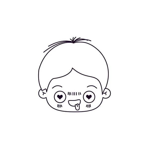 Silhueta monocromática de expressão facial encantado menino kawaii —  Vetores de Stock