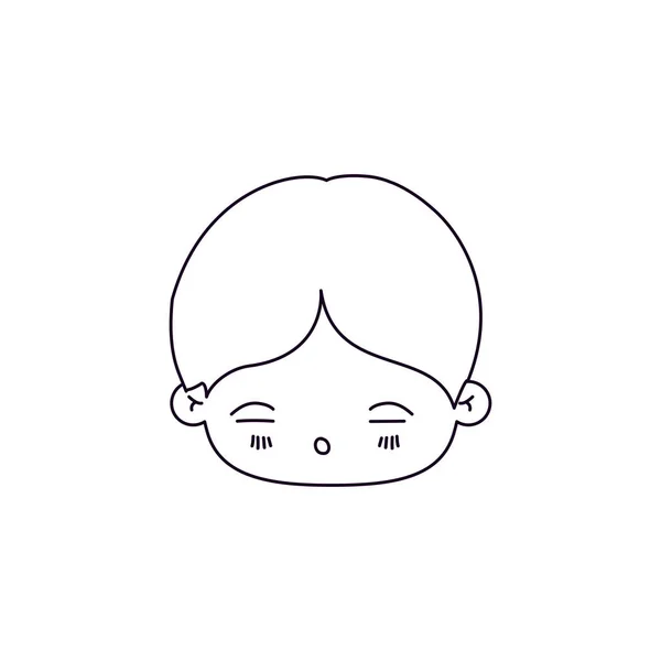 Silueta monocromática de expresión facial dormido kawaii pequeño niño — Archivo Imágenes Vectoriales