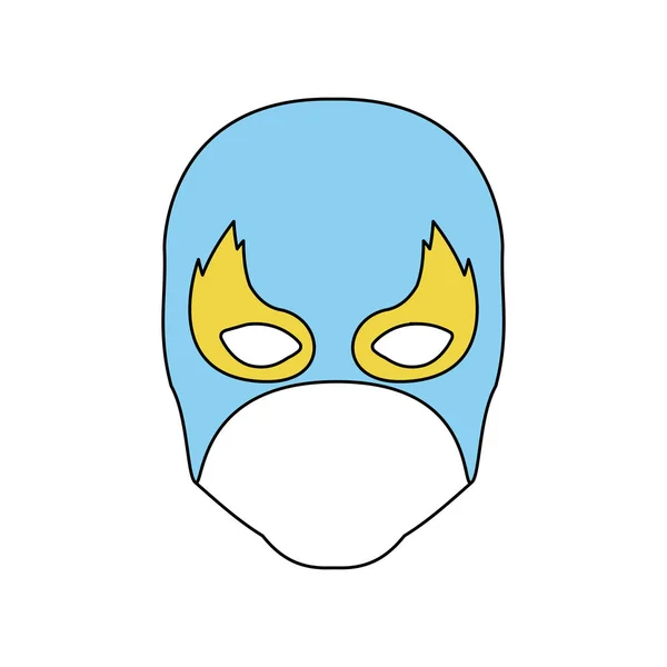 Силуэт цвета с безликим человеком супергероем и голубой средней маской и формой пламени вокруг глаз — стоковый вектор