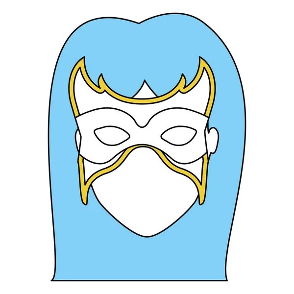 Силует з обличчям жінки супергерой з синім довгим волоссям і маскою — стоковий вектор