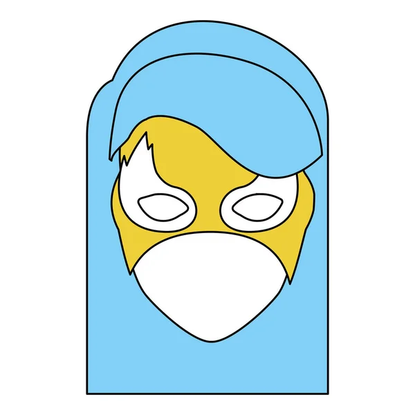 Silhouette mit Gesicht des Superhelden mit glattem, blauem Haar und Maske — Stockvektor