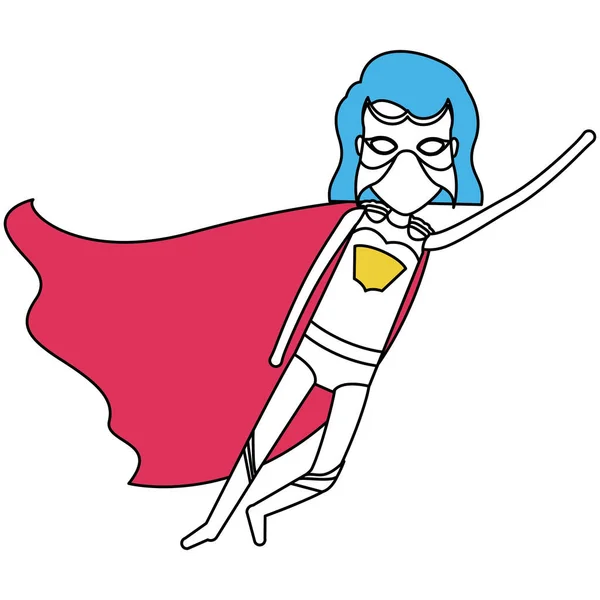Farbsilhouette mit Superheldenmädchen mit kurzen Haaren, die in diagonale Richtung fliegen — Stockvektor