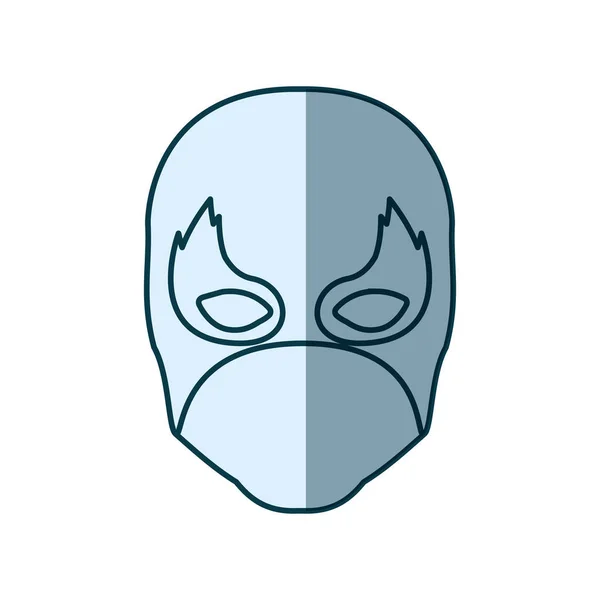 Голубой силуэт с лицом человека супергероя и средней маской и формой пламени вокруг глаз — стоковый вектор