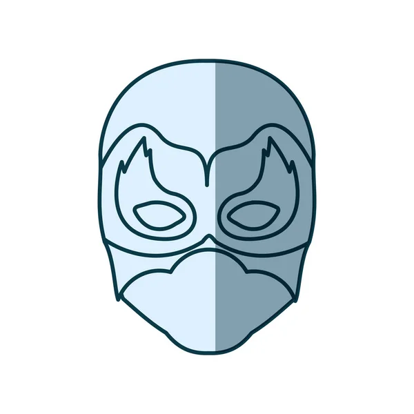 Синий силуэт с лицом человека супергероя в маске с пламенем вокруг глаз — стоковый вектор
