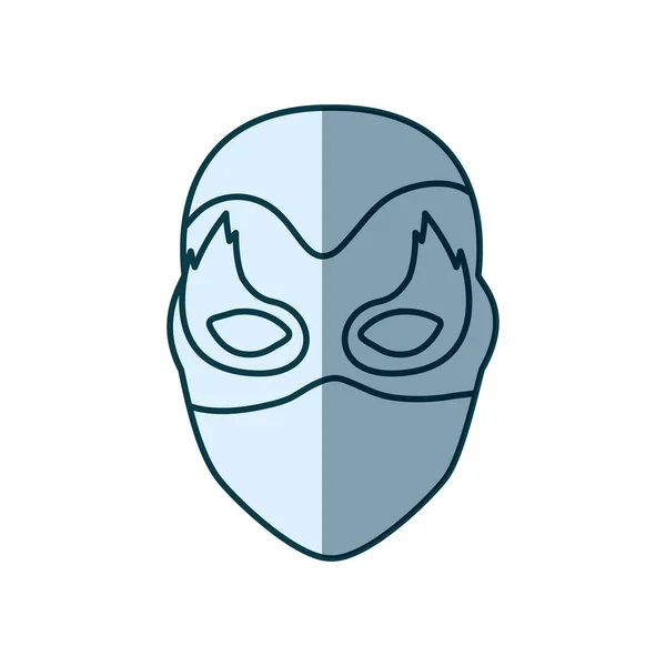 Голубой силуэт с лицом супергероини с маской и пламенными глазами — стоковый вектор