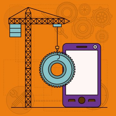 Kule Vinç ve pinyon ve smartphone ile arka plan