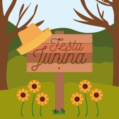 renkli poster festa junina arka plan açık havada ile ahşap çit içinde