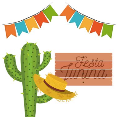 kaktüs ve şapka kutlama festa junina ile beyaz arka plan