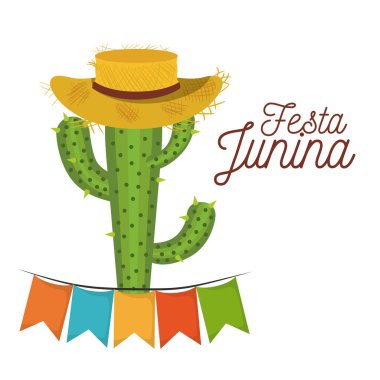 renkli poster festa junina kaktüs şapka ve Tüller ile beyaz arka plan ile