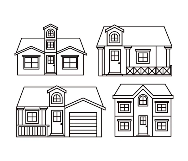 Fekete-fehér háttér csoport házak homlokzatán — Stock Vector